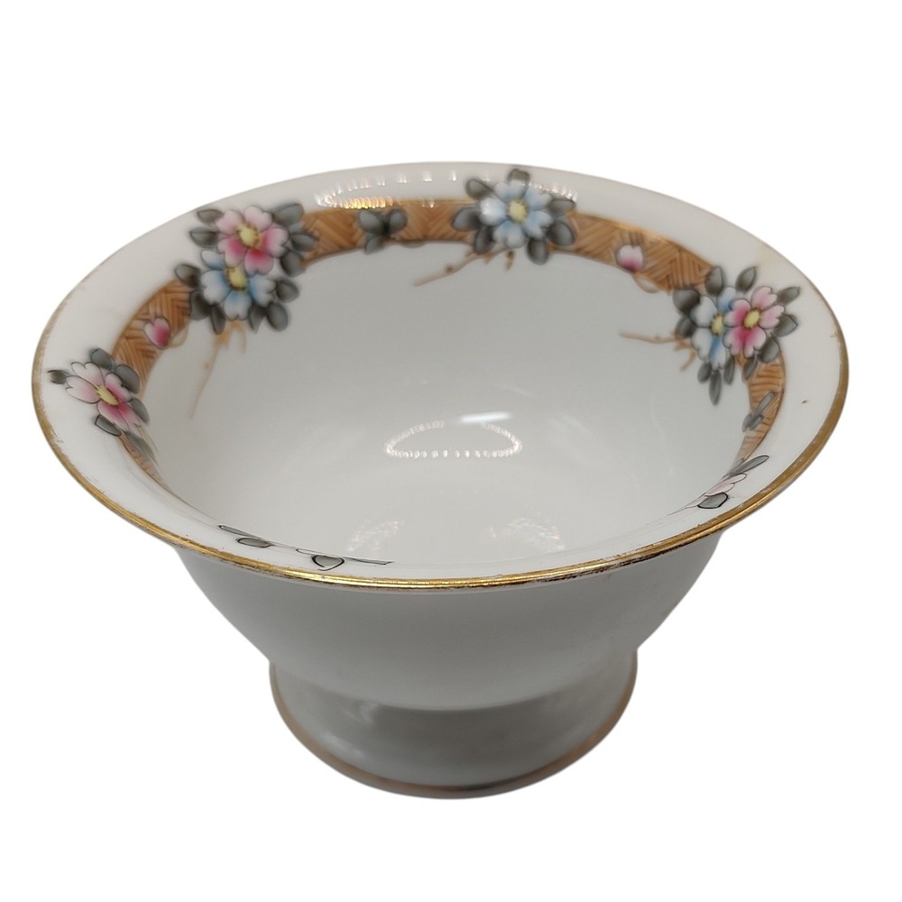 Antique Nippon Bowl Footed Hand Painted Floral Gold Trim Candy‎ Dish Rising Sun